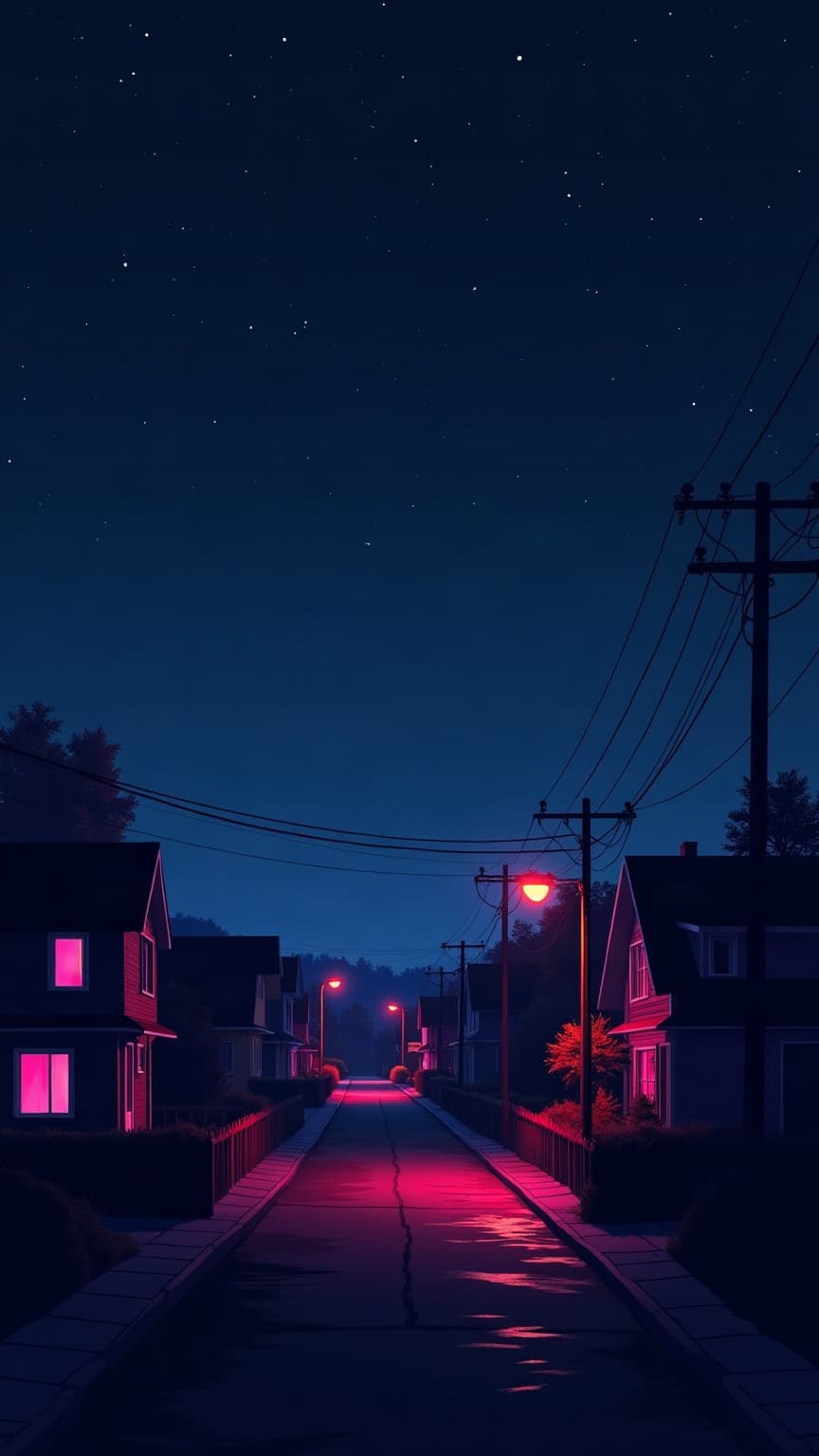 The street in Kestrel Valley at night