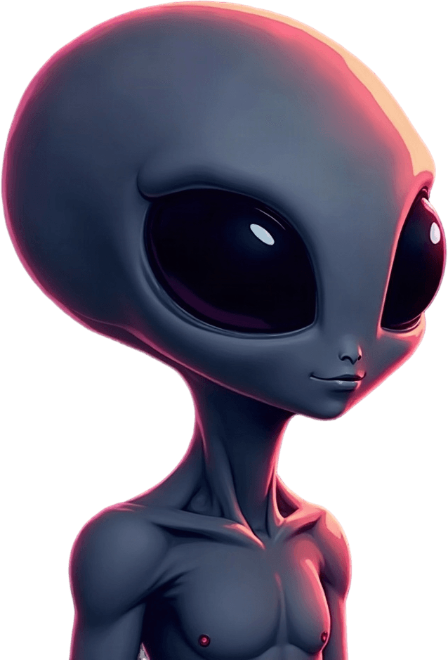 Neon, the gray alien who pilots the saucer